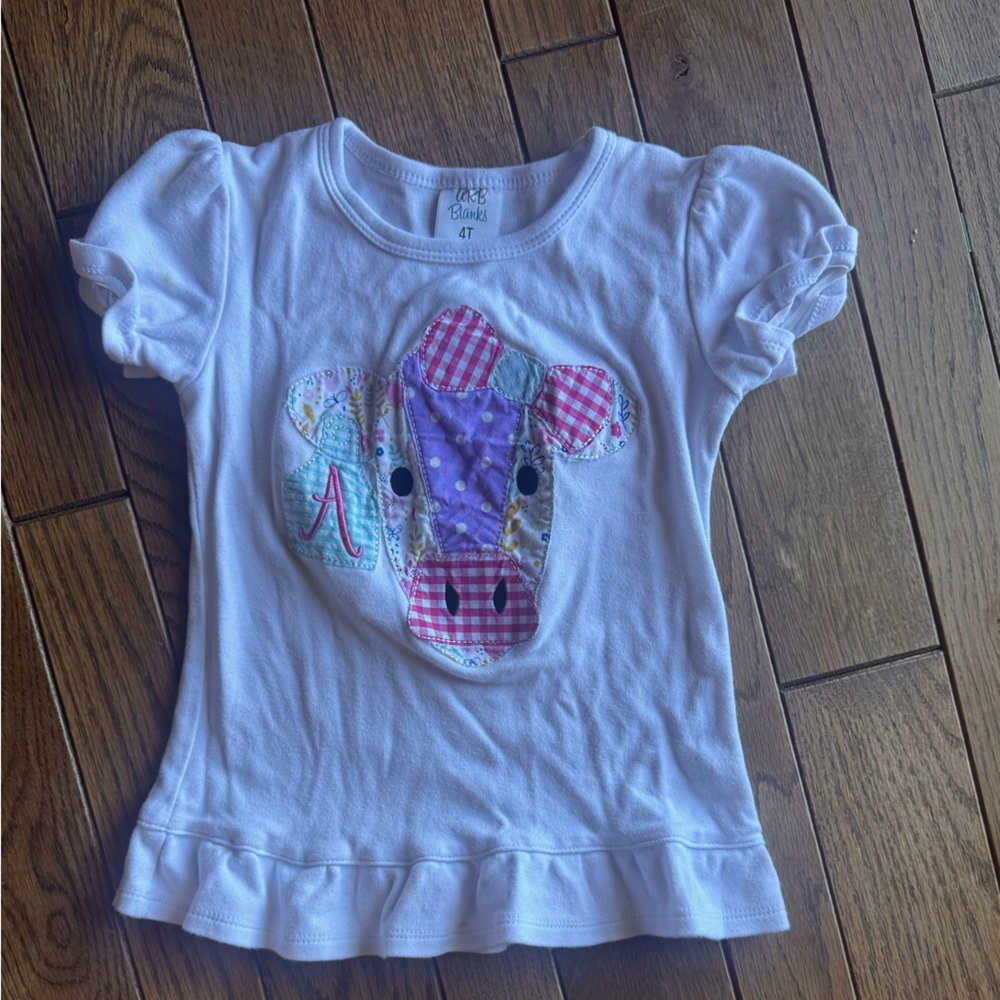 White T-Shirt with Colorful CowTag A